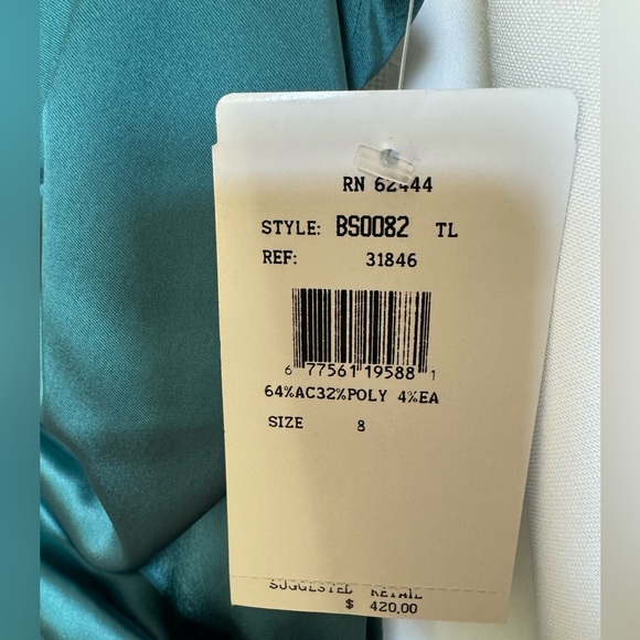 NWT Nicole Miller Teal Satin vneck ruched dress sz 8 - Picture 5 of 14
